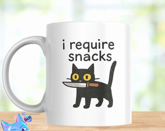 I Require Snacks Black Cat Png, Cat Lover Png, Sarcastic Png for Cat Owners, Pet Lover Gift, Mug Design for Cat Enthusiasts, Digital File