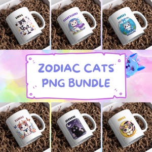 Zodiac Cats Png Bundle, Digital File Mug, Zodiac Cat Design, Mug Print File, Unique Horoscope Drinkware, Instant Download, Zodiac Sign
