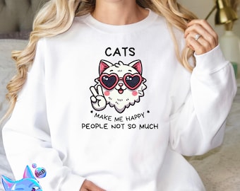 Cats Make Me Happy People Not So Much PNG, Funny Sublimation Cat Design, Cute Cats, Humor Cat Quote, Crazy Cat Person, Silly Mug, Cat PNG