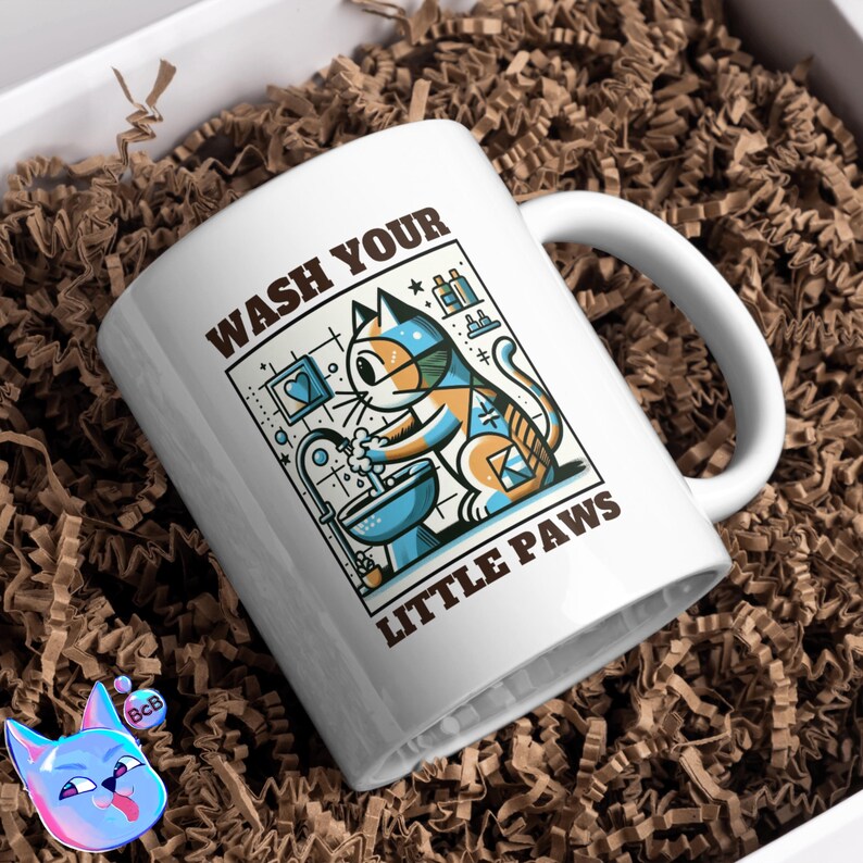 Wash Your Paws Cat Print, Cute Bathroom Poster, Wash Room Childrens