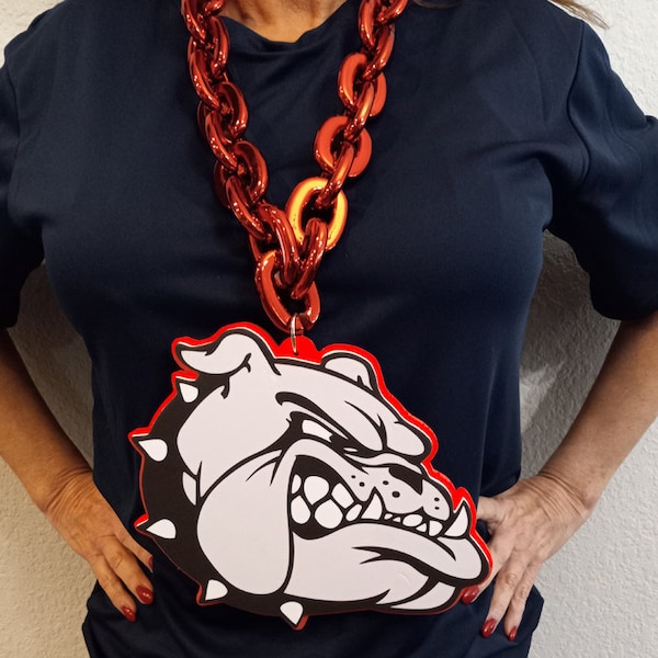 Bulldog Red High School Mascot 3D Big Fan Chain