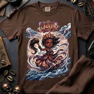 Camiseta Oya Orisha Chibi / Diosa de la Tormenta, Camiseta de Arte Espiritual Lukumi