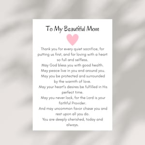 Mom Blessing Card Printable Christian Prayer Gift for Mother Thank You Keepsake Mother&#39;s Day Birthday Christmas Graduation Instant Download