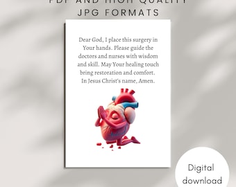 Tarjeta de bendición para cirugía cardíaca IMPRIMIBLE Oración de recuperación basada en la fe cristiana Regalo para cirugía de bypass a corazón abierto DESCARGA DIGITAL instantánea