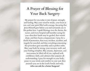 Back Surgery Blessing Card PRINTABLE Back Operation Prayer Spinal Surgery Recovery Christian Prayer Get Well Soon Inspirational Gift