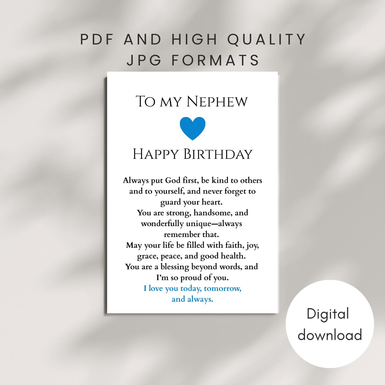 Nephew Birthday Blessing Card PRINTABLE Christian Prayer Note Faith ...