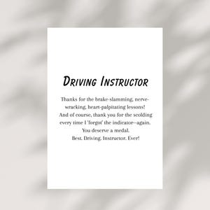 Funny Driving Instructor Card Printable Humor Thank You Card for Driving Teacher Digital Download Driving Trainer Coach Appreciation Gift