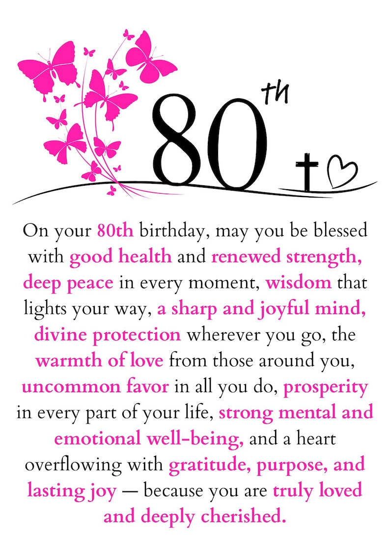 PRINTABLE 80th Birthday Blessing Card Christian Prayer Note Gift for ...