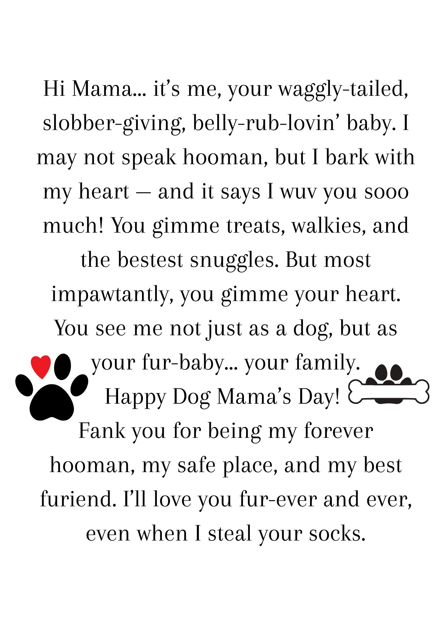 Funny Dog Mom Mother's Day Card Printable Dog Mom Gift From Pet Instant ...