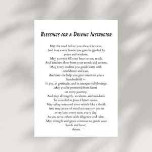 Driving Instructor Blessing Card Printable Thank You Card for Driving Teacher Driving Trainer Digital Download Prayer Appreciation Gift