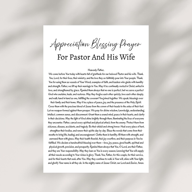 Prayer for a Pastor Wife Etsy