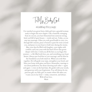 Christliche Hochzeitskarte für Tochter von Mama druckbare Segen Brief digitaler Download Braut Geschenk herzliche Notiz Mutter zu Braut Karte