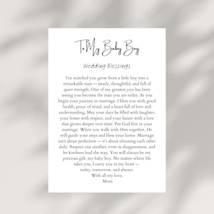 Christliche Hochzeitskarte von Mutter zu Sohn druckbare Segen Brief Notiz digitaler Download Bräutigam Geschenk von Mutter herzlichen Hochzeitsandenken