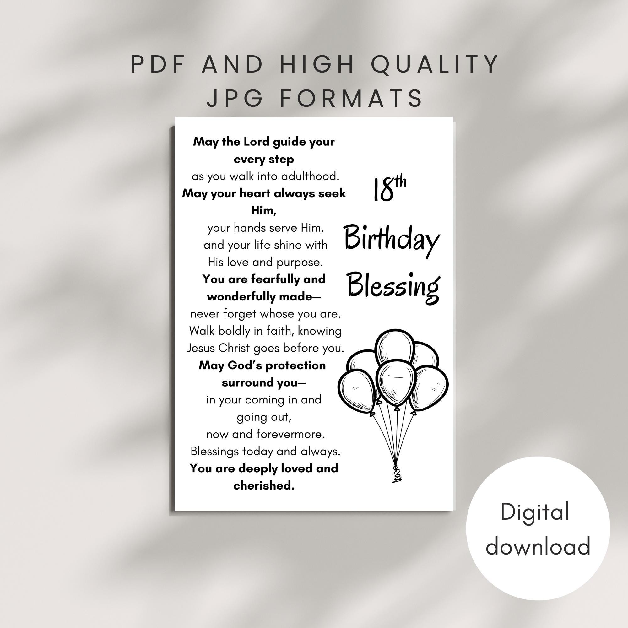 18th Birthday Blessing Card PRINTABLE Christian Prayer Instant