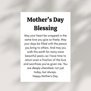 Tarjeta de bendición para el Día de la Madre, imprimible, cristiana, descarga digital, religiosa, con mensaje para mamá, regalo instantáneo.