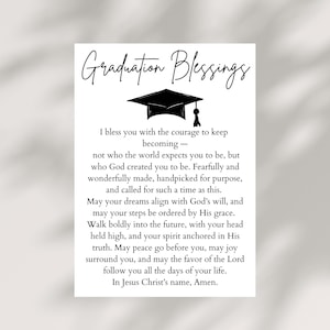 Tarjeta de bendición de graduación imprimible con oración, descarga instantánea, regalo cristiano de graduación, tarjeta de fe digital para ella o él, ánimo.