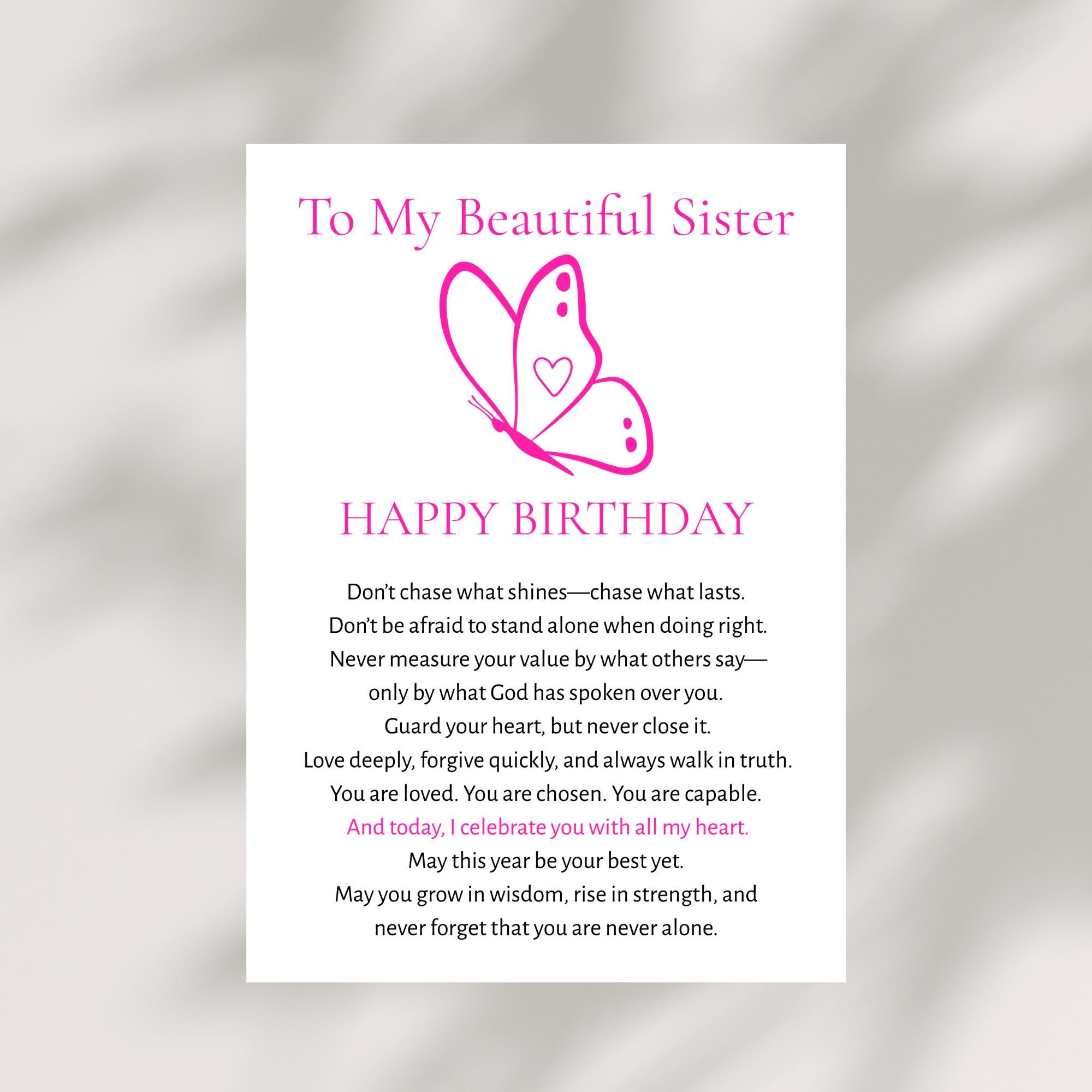 Sister Birthday Blessing Card Printable Christian Prayer Note for ...