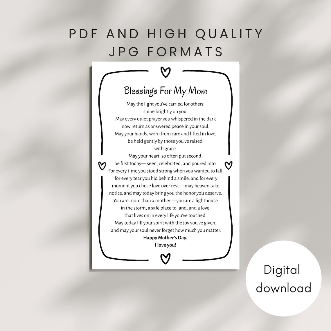 Mother’s Day Blessing Card Printable Christian Mom Card Digital ...