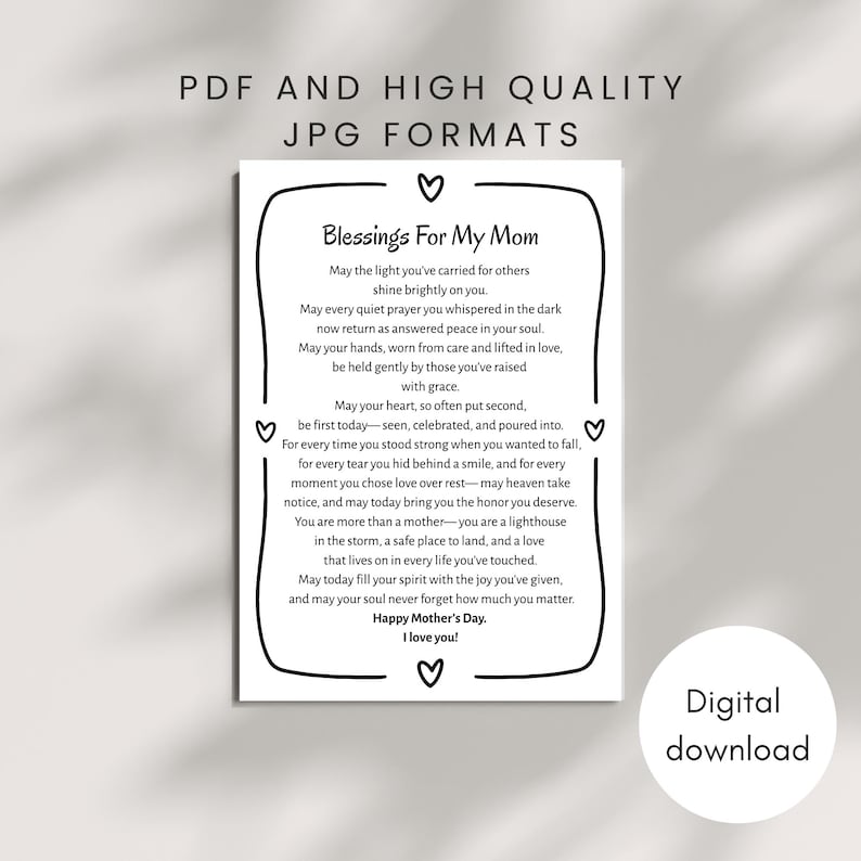 Mother’s Day Blessing Card Printable Christian Mom Card Digital ...