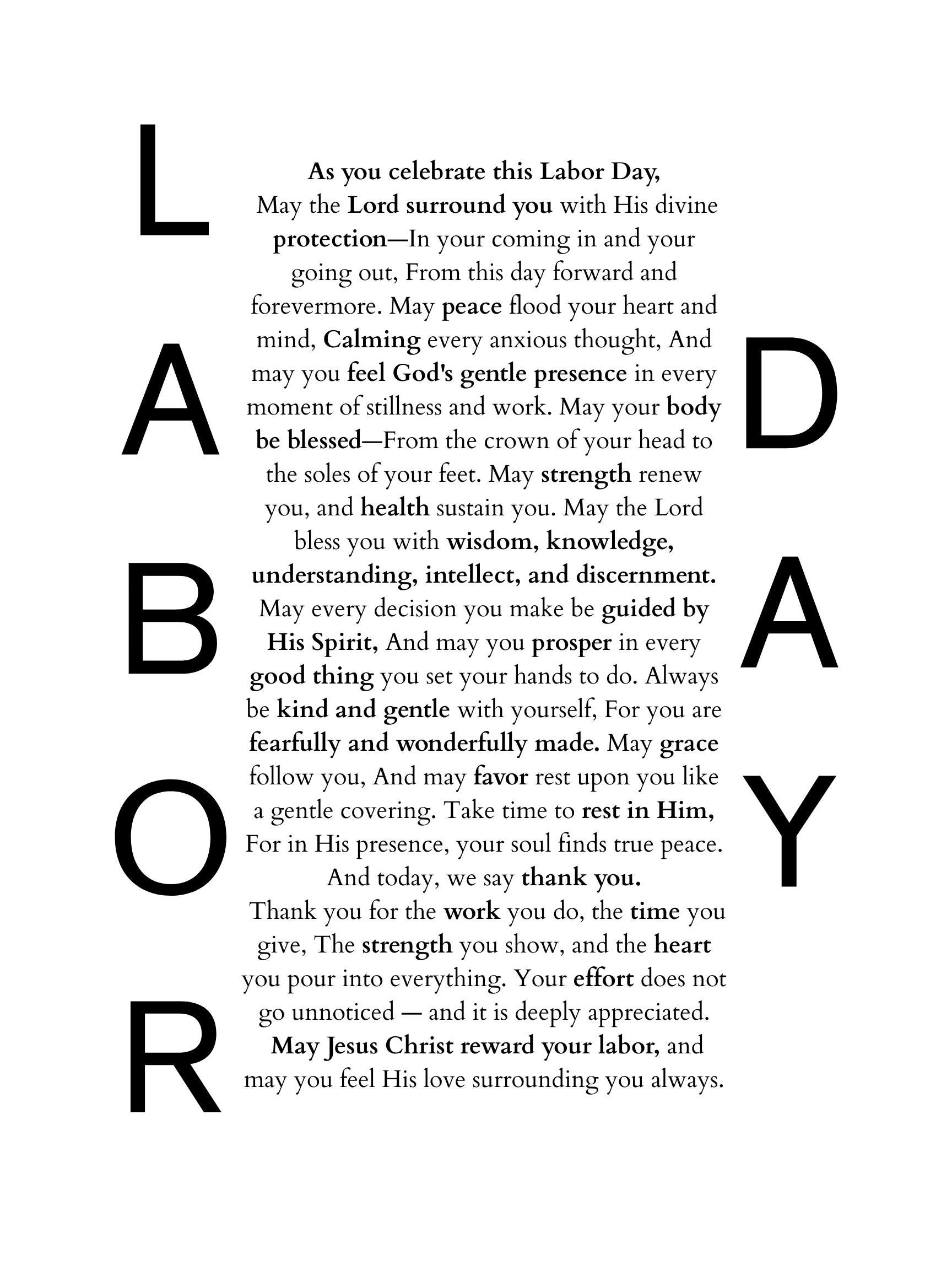 Labor Day Prayer Wall Art Printable Christian Blessing Gift for Workers ...