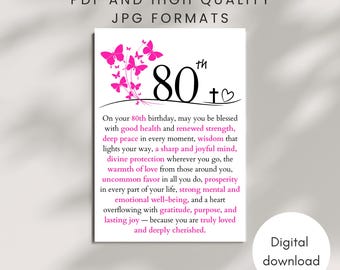 80th birthday blessing card PRINTABLE Christian prayer note gift for mother grandma elderly woman large font instant DIGITAL DOWNLOAD