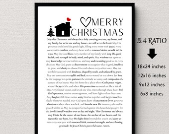 Lámina decorativa navideña imprimible con oración para el hogar, la familia y los amigos. Regalo religioso cristiano. Descarga digital instantánea.