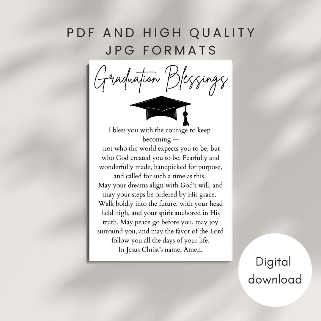 Graduation Blessing Card PRINTABLE Christian Prayer Religious Faith ...
