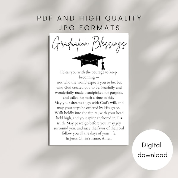 Graduation Blessing Card PRINTABLE Christian Prayer Religious Faith-Based Grad Gift Inspirational Graduate 2026 Keepsake DIGITAL DOWNLOAD