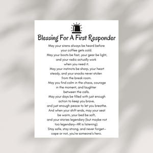 First Responder Blessing Card Druckbare Digitale Polizei Feuerwehrmann EMT Geschenk Sofortiger Download Held Gebetskarte Humor Danke Wertschätzung