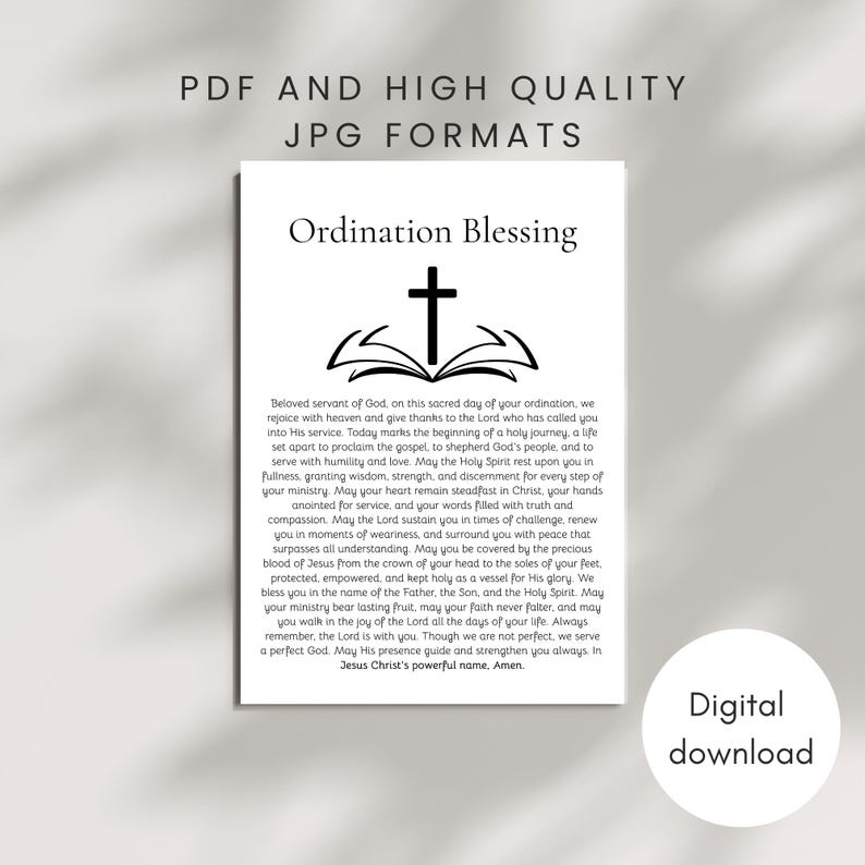 Ordination Blessing Card Prayer Printable for New Priest Pastor ...