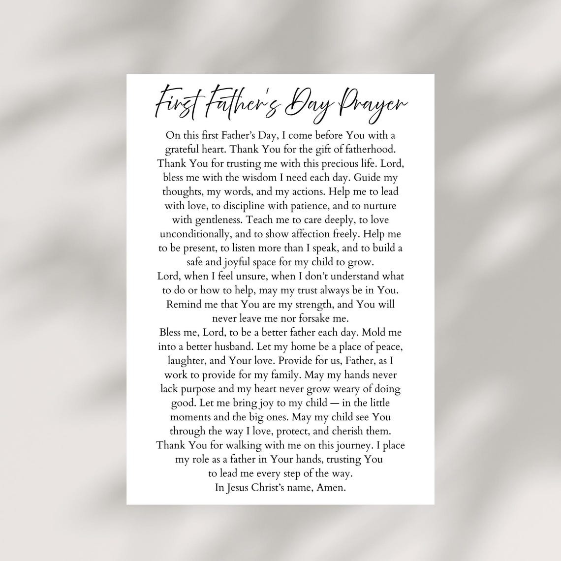 First Father's Day Prayer Card Printable Blessing for Dad Instant ...