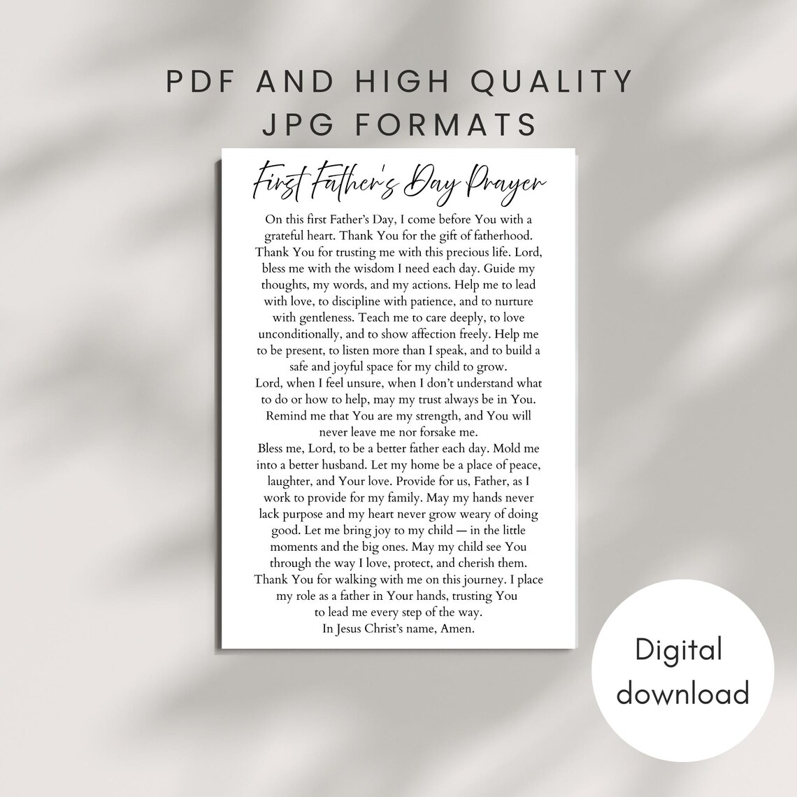 First Father's Day Prayer Card Printable Blessing for Dad Instant ...