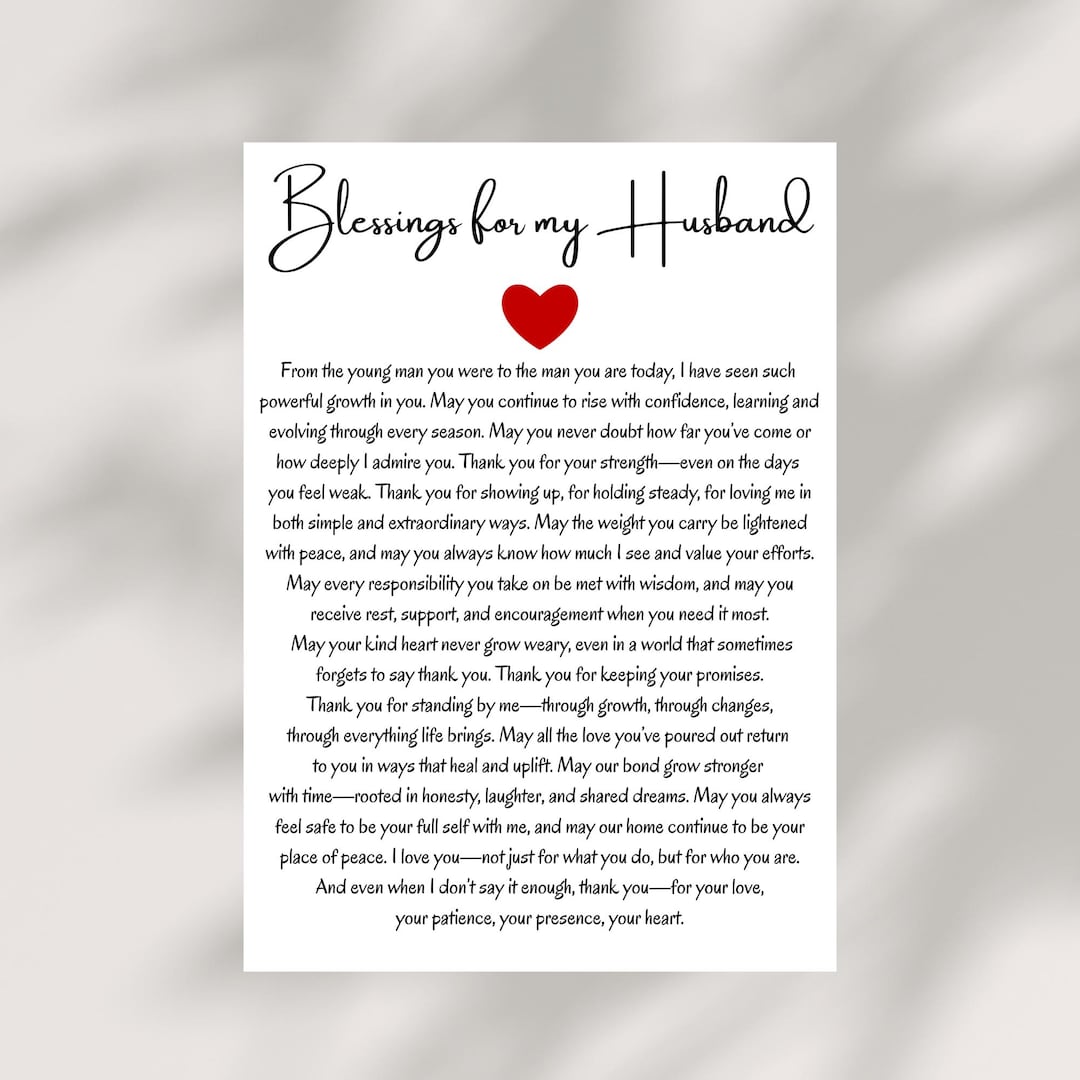 Christian Husband Blessing Card Printable Instant Download Prayer for ...