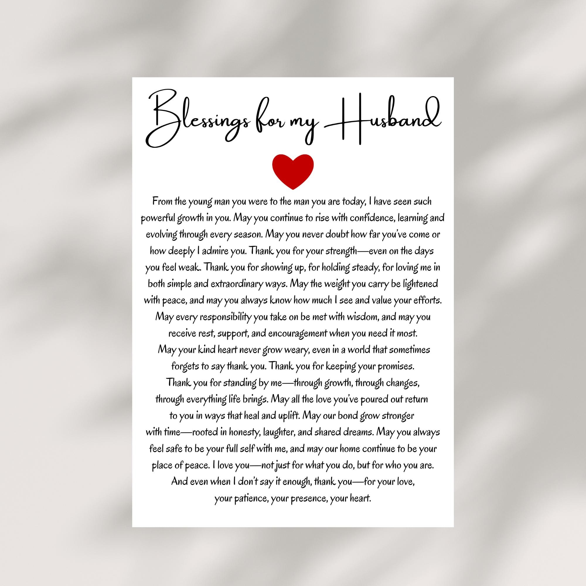 Christian Husband Blessing Card Printable Instant Download Prayer for Him Digital Thank You Note Appreciation Christian Gift for Husband