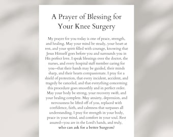 Knee Replacement Blessing Card PRINTABLE Knee Surgery Prayer New Knee Operation Recovery Christian Prayer Get Well Soon Inspirational Gift
