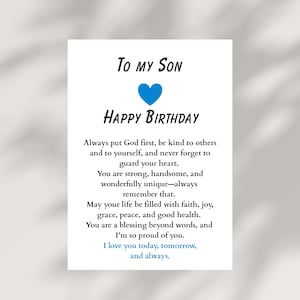 Son birthday blessing card printable Christian prayer note digital birthday gift for son faith encouragement instant download card