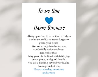 Son birthday blessing card printable Christian prayer note digital birthday gift for son faith encouragement instant download card
