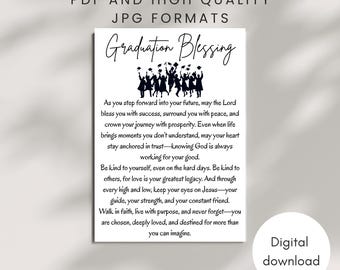 Afstudeerzegenkaart AFDRUKBAAR christelijk gebed op geloof gebaseerd religieus graduaat cadeau voor klas van 2026 DIGITALE DOWNLOAD afgestudeerde aandenken