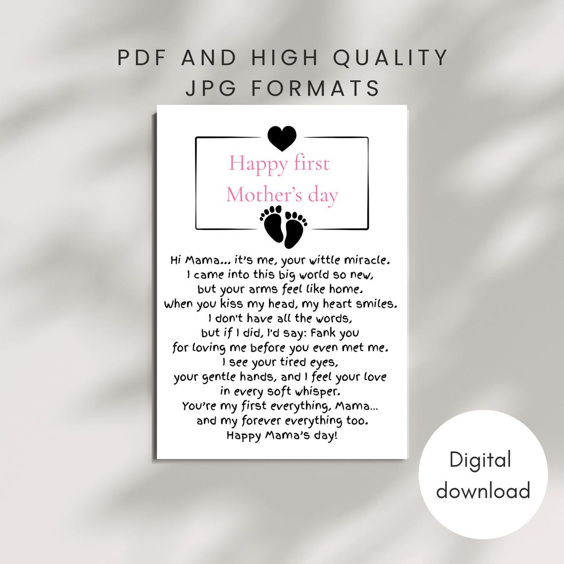 First Mother's Day Card From Baby Printable New Mom Card Digital ...