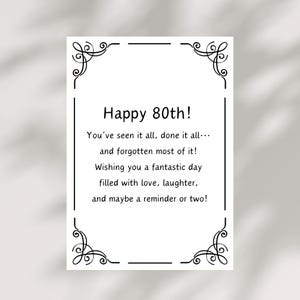 Lustige 80. Geburtstagskarte druckbare Grußkarte Digital Download für Senior Mama Papa Oma Opa Schwester Bruder ältere Geschenk