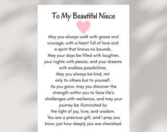 Blessing for Niece Card Printable Christian Card Digital Download Niece Gift from Aunt or Uncle Religious Encouragement Printable Card