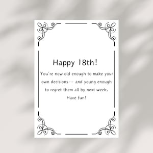 Lustige Geburtstagskarte zum 18. Geburtstag Digitale Geburtstagskarte Druckbare Karte 18. für Sie oder Ihn Humor Geburtstagskarte Sofort Download