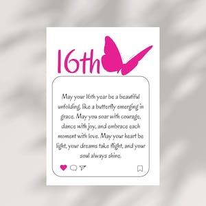 Sweet 16 Carte d'anniversaire imprimable Carte de joyeux anniversaire numérique pour les 16 ans pour adolescente, fille, nièce, petite-fille, soeur