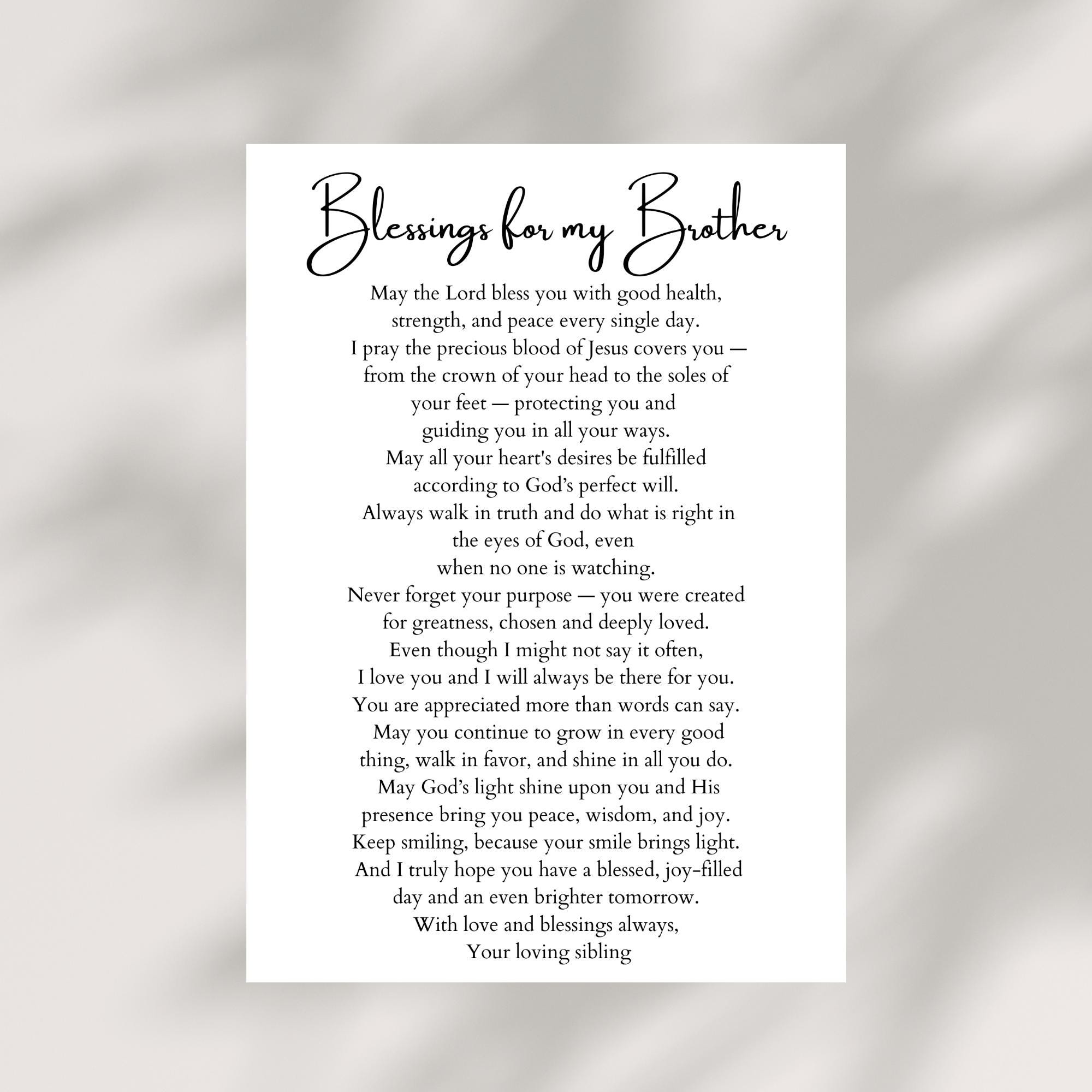 Brother Blessing Card Printable Christian Prayer for Him Digital Download Religious Birthday Graduation Gift for Brother Special Occasion