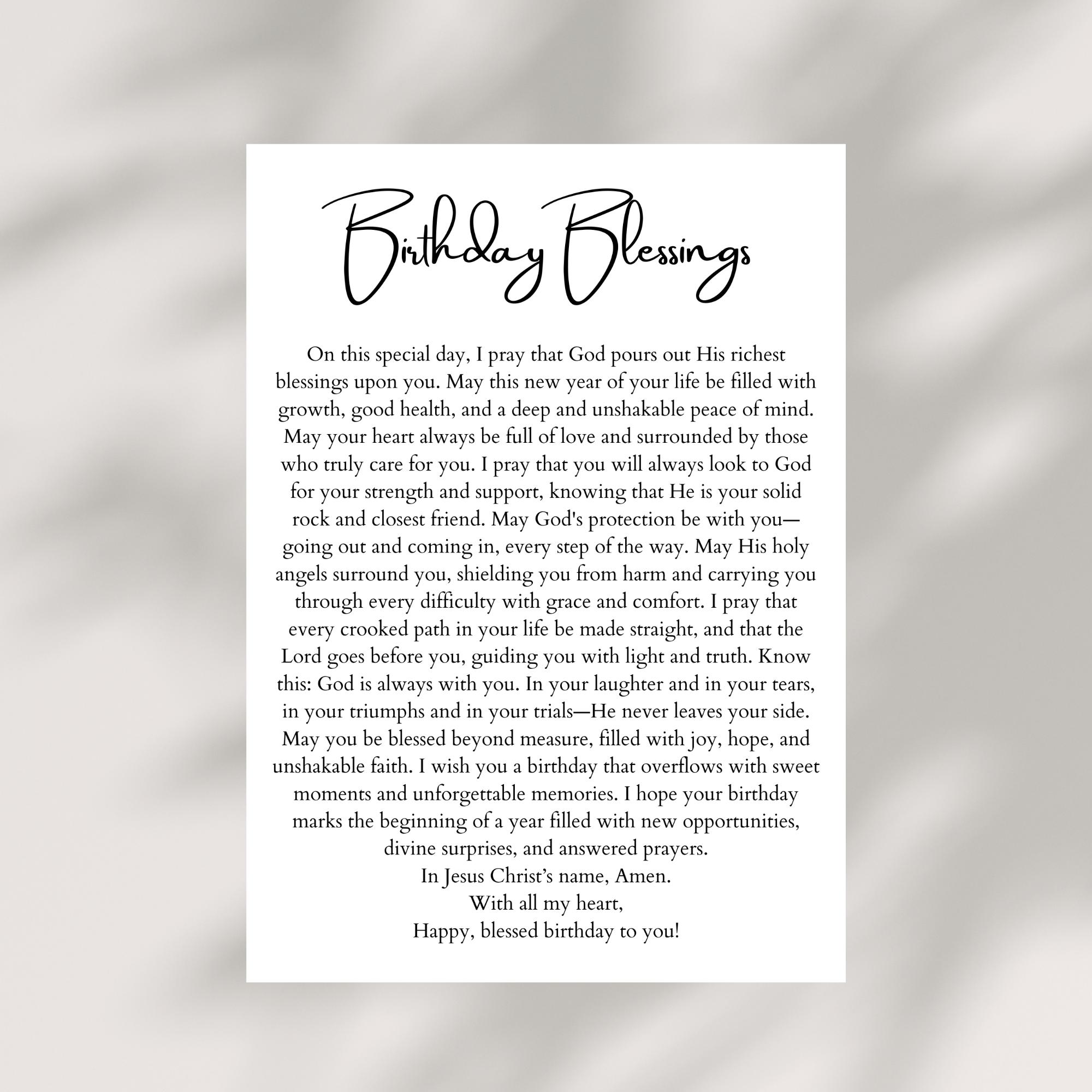 Birthday Blessing Card Printable Christian Prayer Digital Download Religious Birthday Gift Instant Download PDF JPG Faith Based