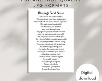 Nurse Blessing Card PRINTABLE Christian Prayer Religious Faith-Based Thank You Gift Instant DIGITAL DOWNLOAD Appreciation Keepsake