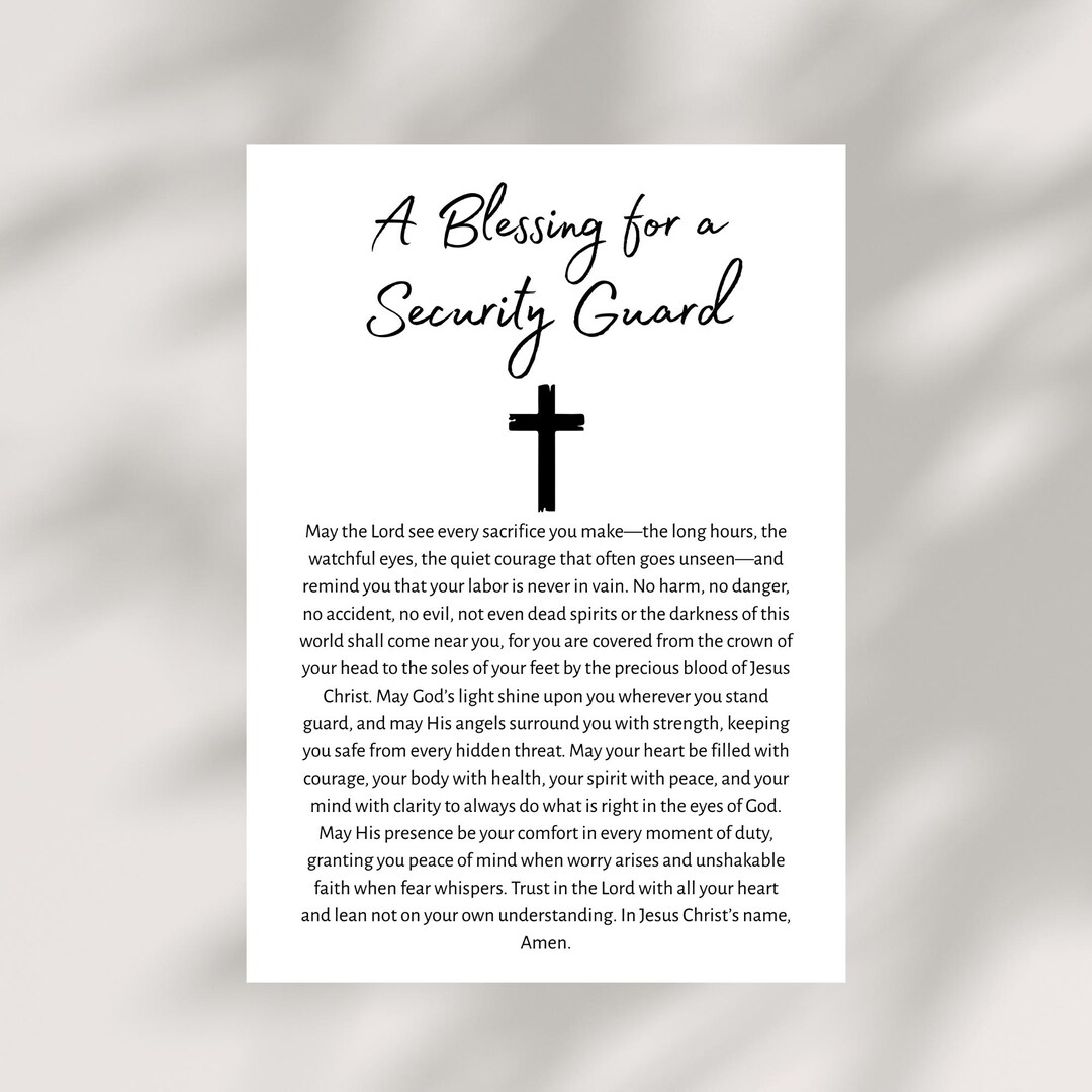 Security Guard Blessing Card PRINTABLE Christian Prayer Inspirational ...