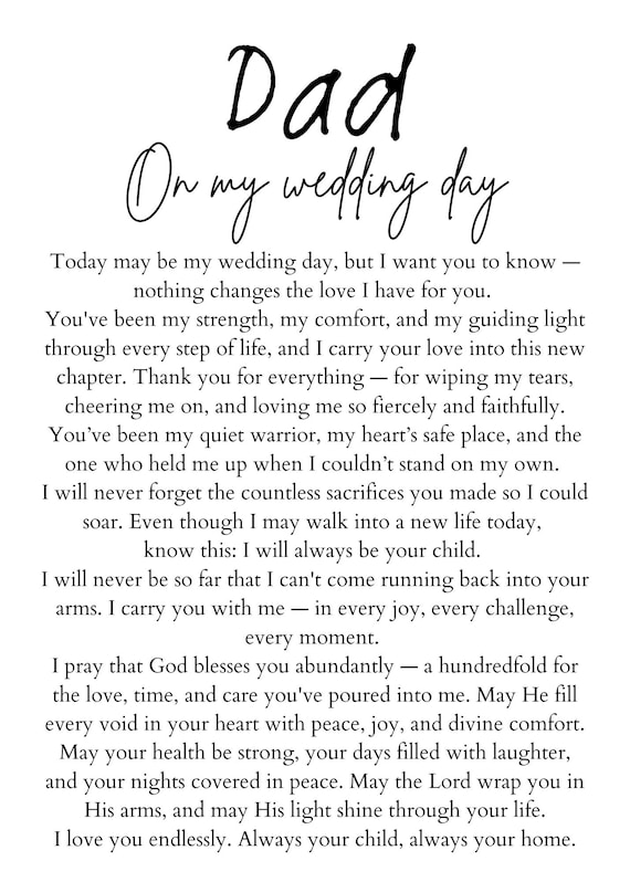 Wedding Day Dad Blessing Card Printable Christian Thank You Card for Father from Bride Groom Son Daughter Digital Download Gift Card