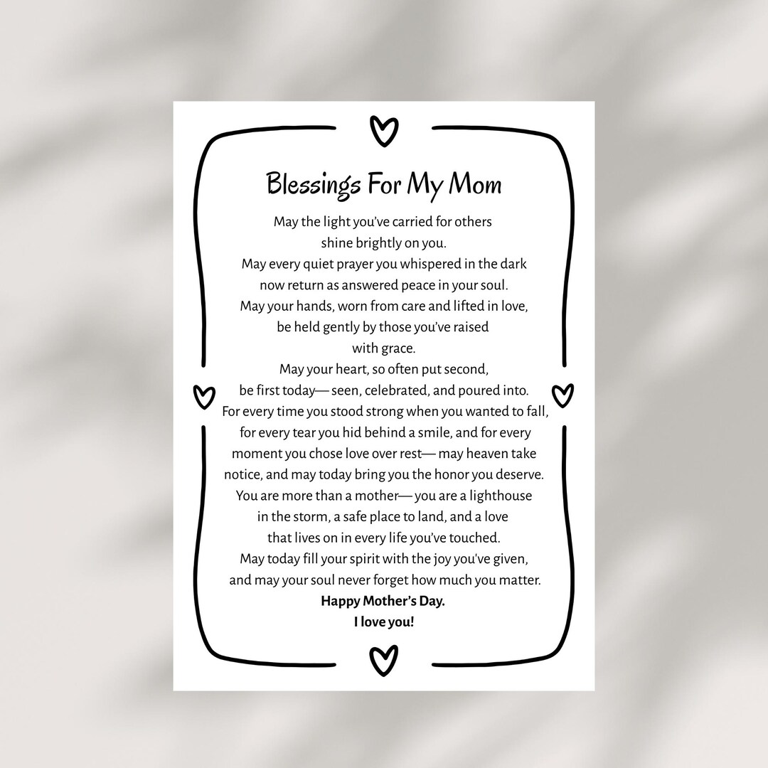Mother’s Day Blessing Card Printable Christian Mom Card Digital ...