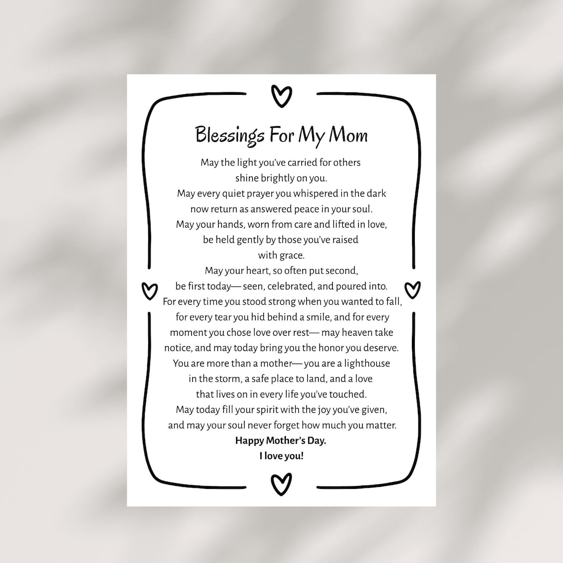 Mother’s Day Blessing Card Printable Christian Mom Card Digital ...